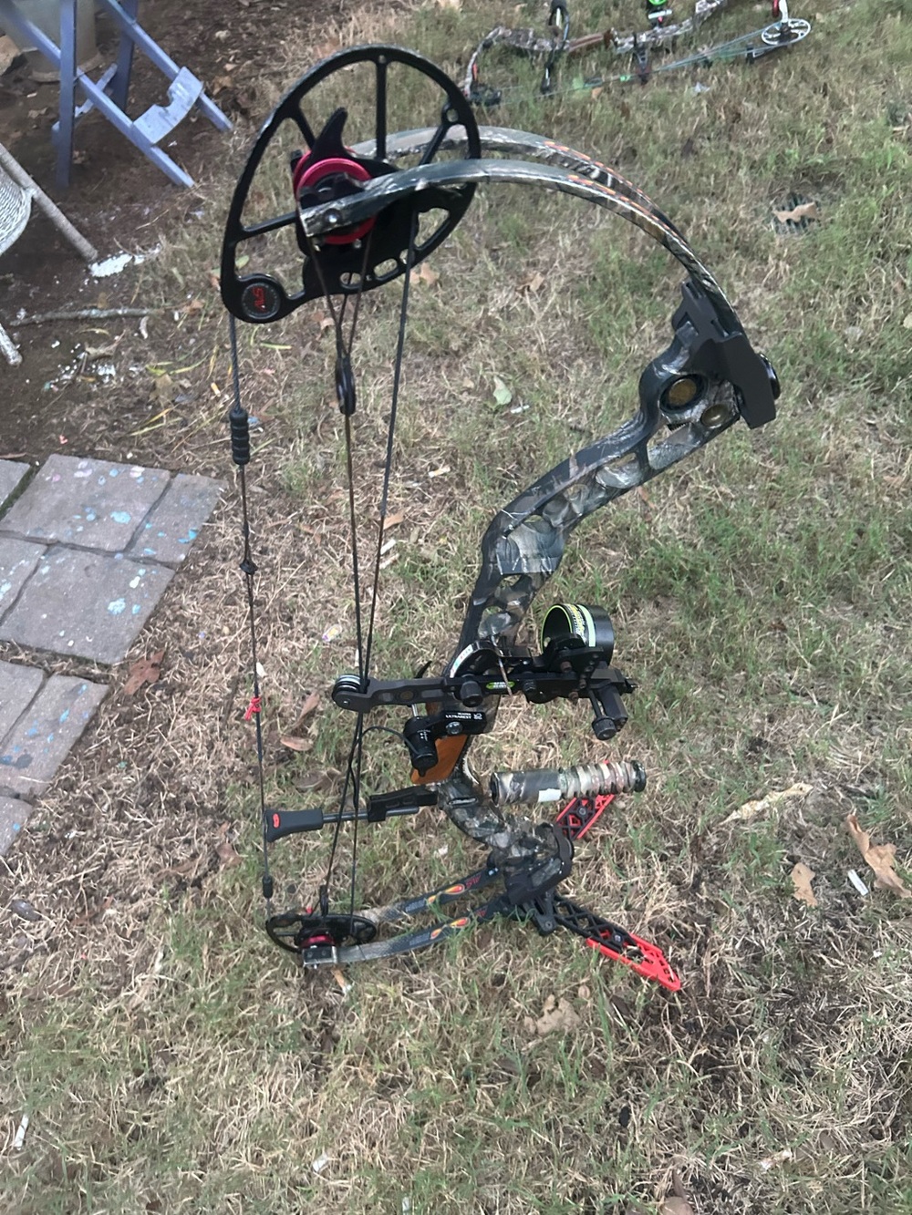 Camouflage Compound Bow with Red Accents - Men's Archery Bow